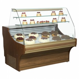 One level refrigerated display with two shelves available in different sizes with under storage