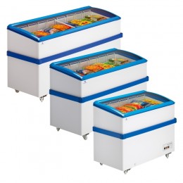 Lift up lid chest freezers, different sizes with baskets